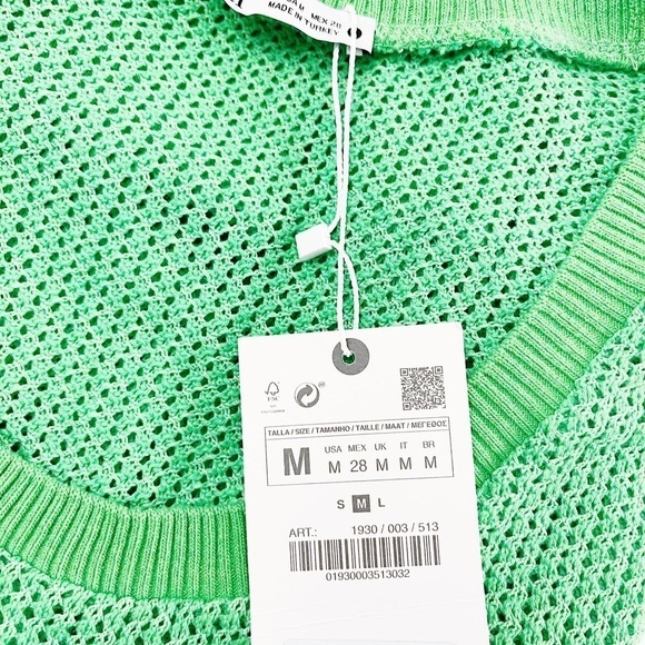 Zara Eyelet Fishnet Tank Top Lime Green SZ M - Picture 7 of 7